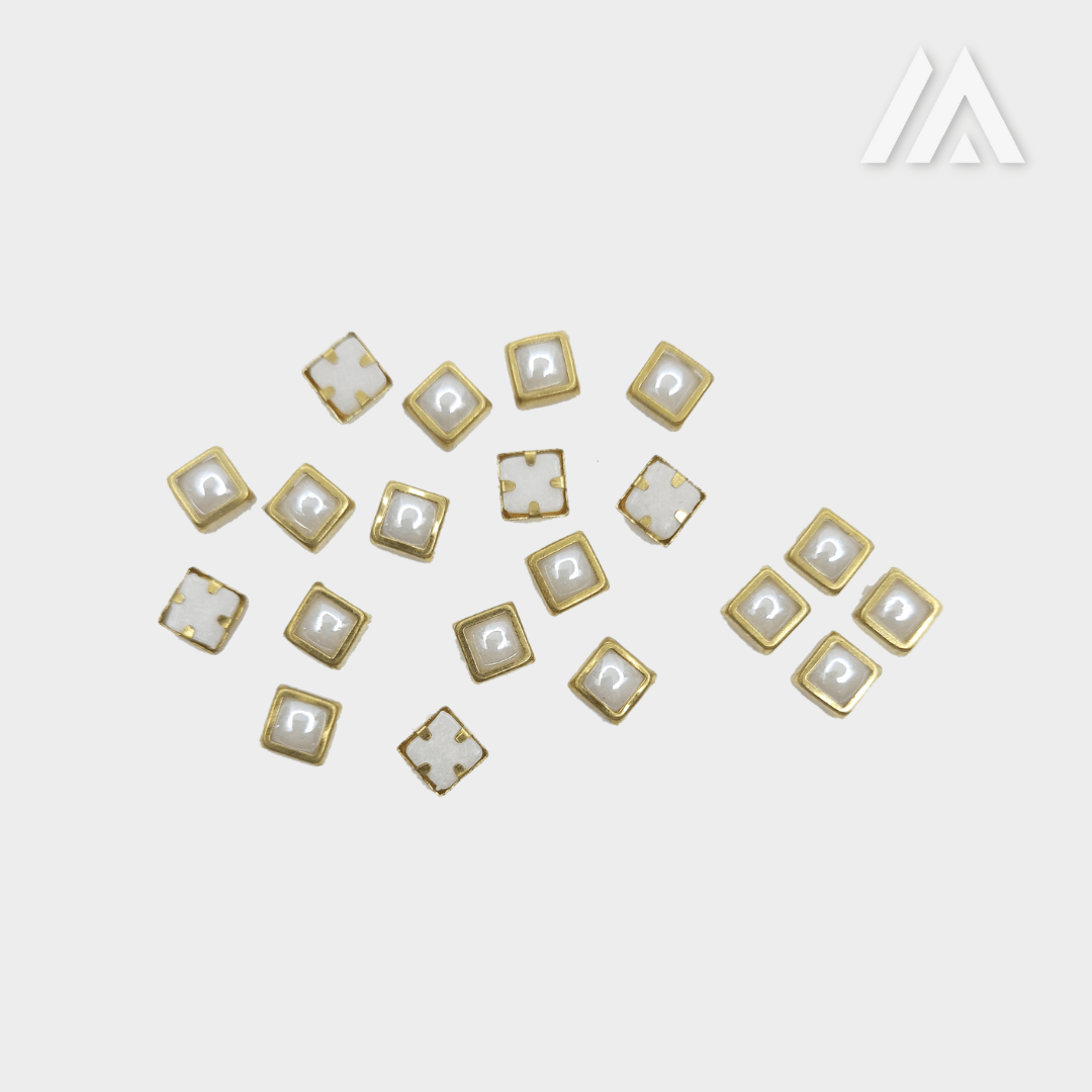 Golden border white marble square shape kundan