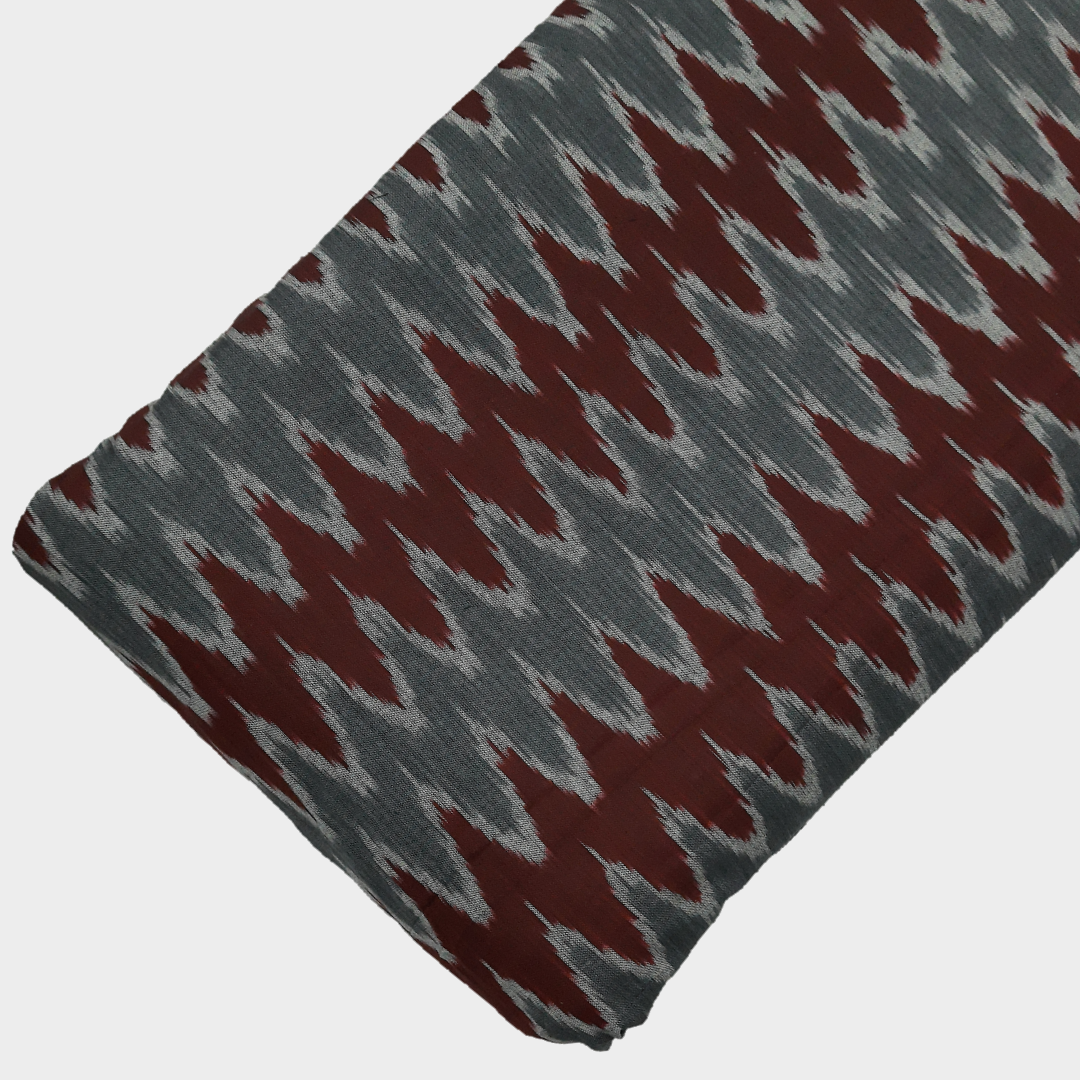 Ikat - Grey & marun zig zag pattern handloom cotton