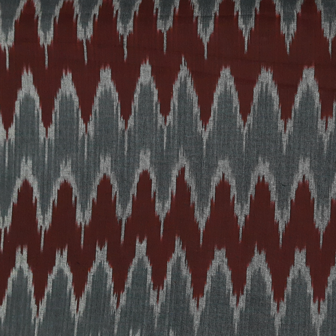 Ikat - Grey & marun zig zag pattern handloom cotton