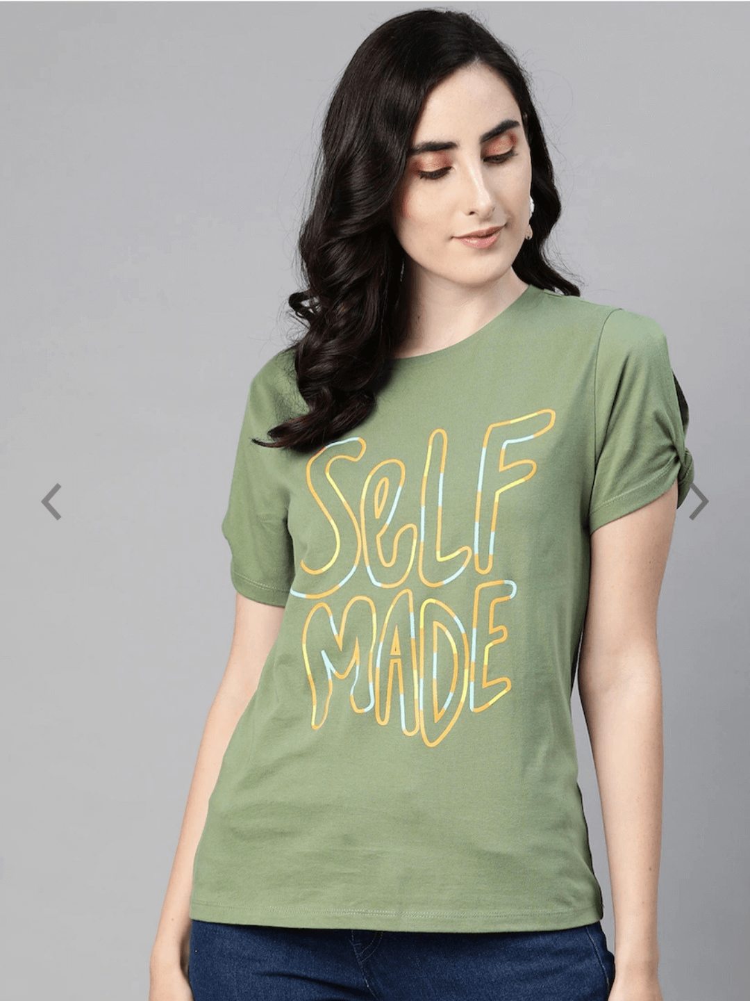 Olive Green & Orange Slit Sleeve Regular T-shirt