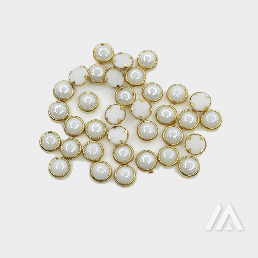 Golden border white marble round shape kundan