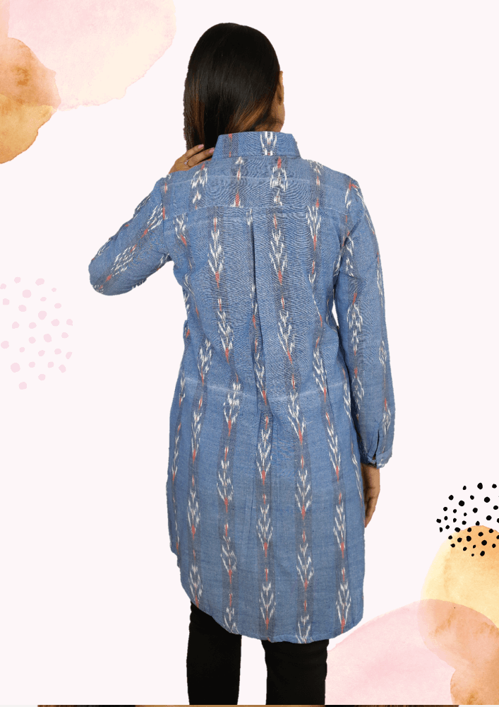 Rang - Denim blue ikat hand-woven cotton tunic