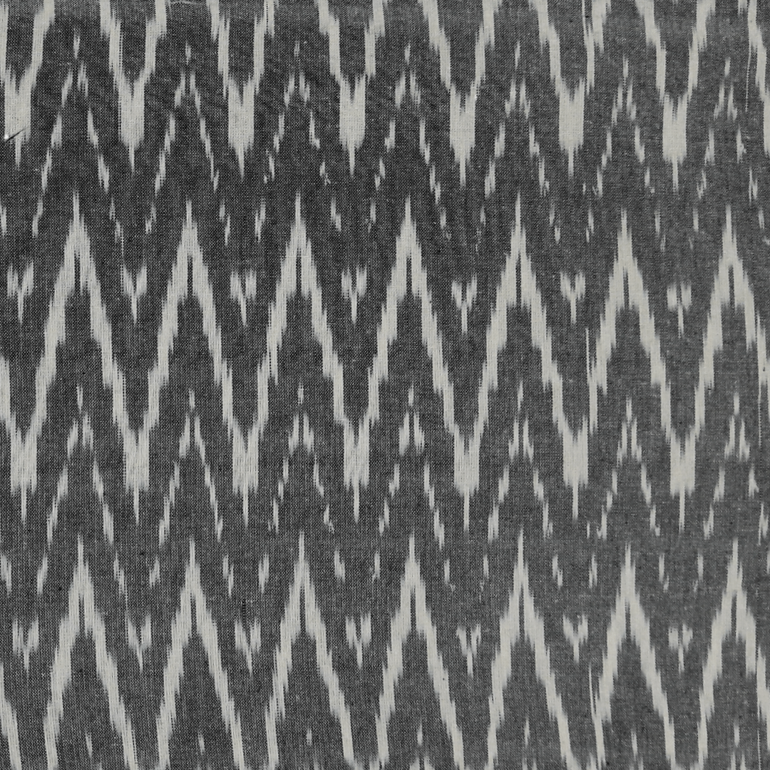 Ikat - Grey & white zigzag pattern hand loom cotton