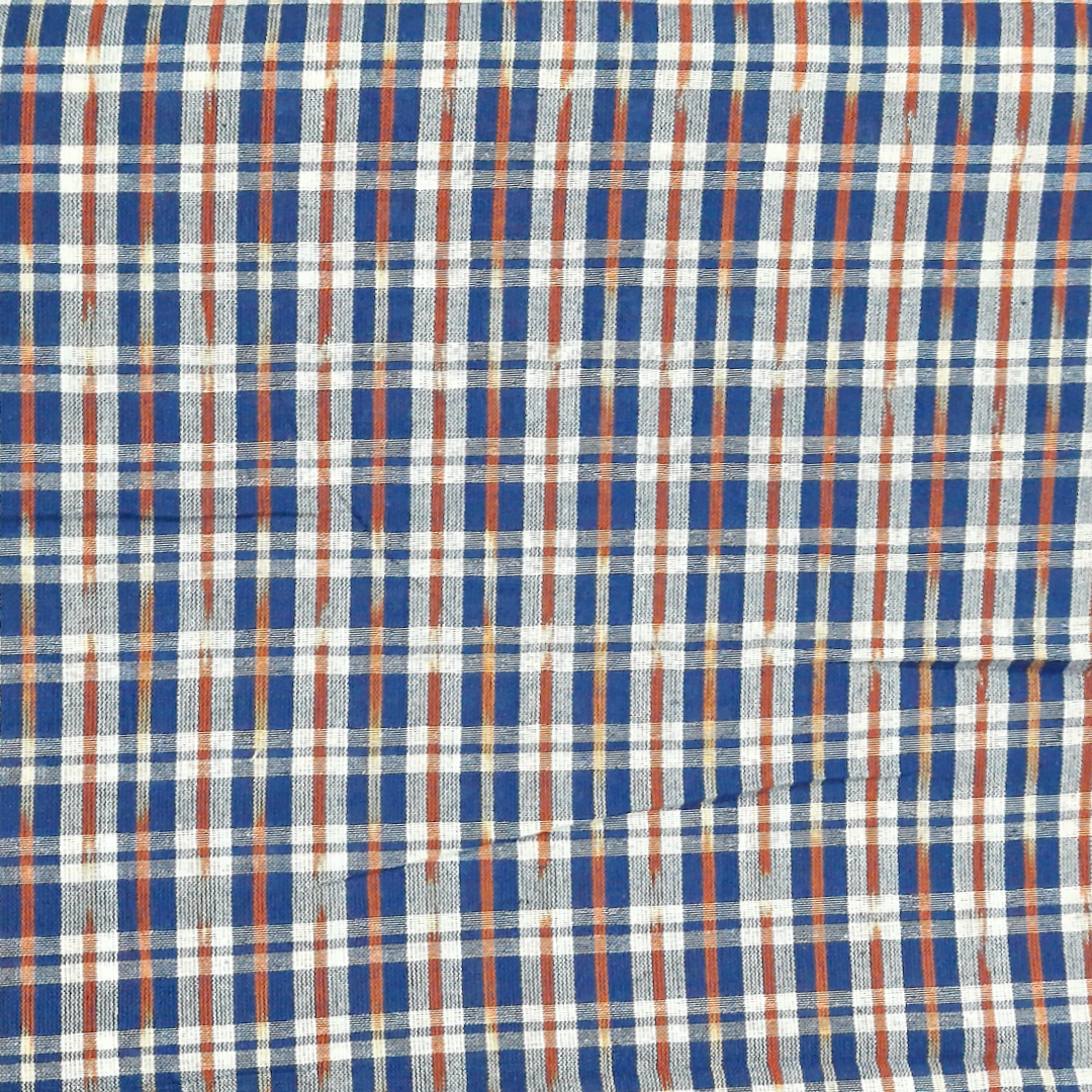 Ikat - blue & orange checks pattern handloom cotton Ikat - blue & orange checks pattern handloom cotton