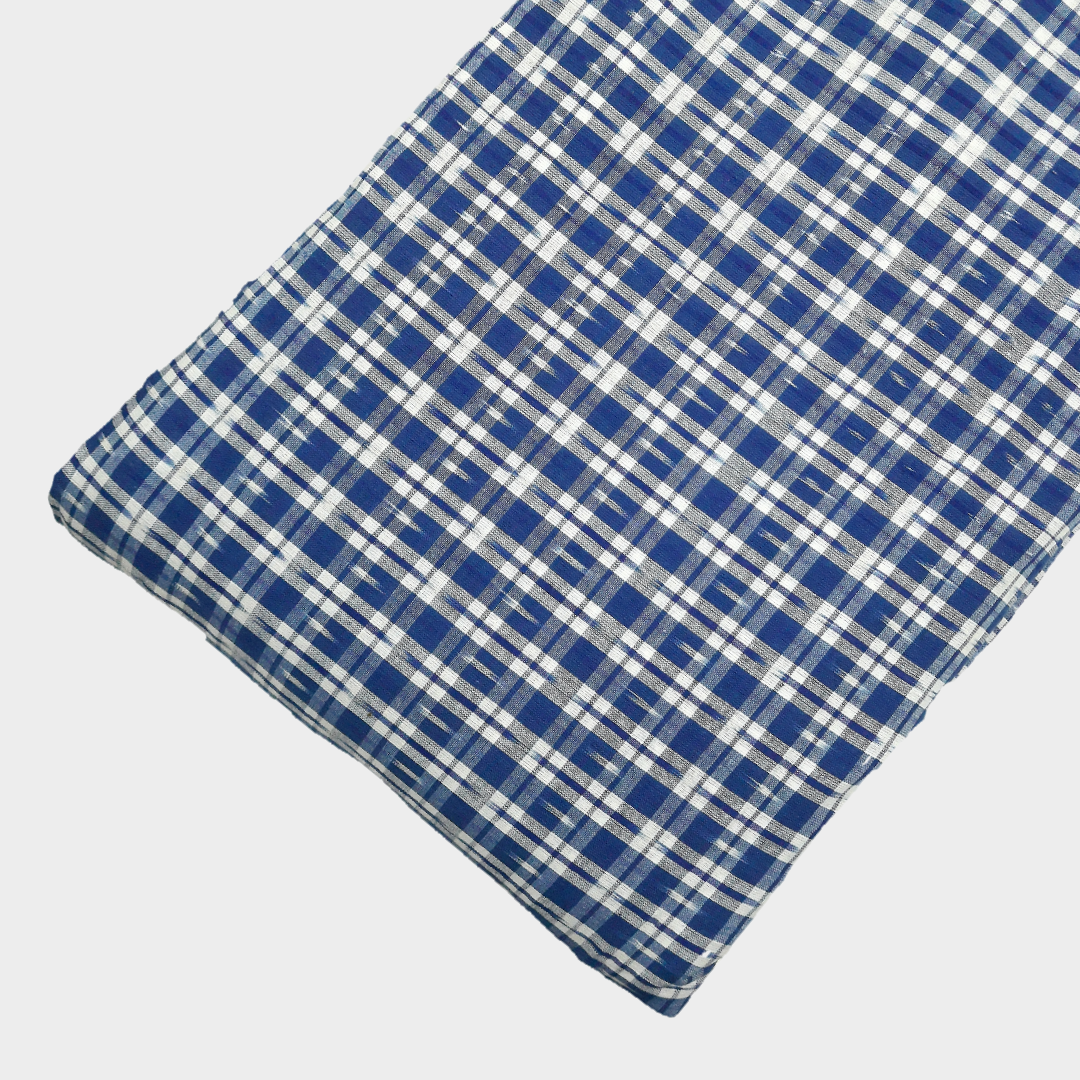 Ikat - blue checks pattern handloom cotton Ikat - blue checks pattern handloom cotton