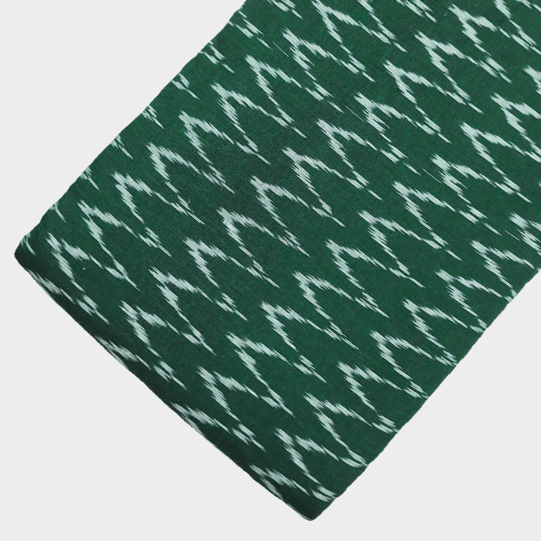 Ikat - Bottle green zigzag pattern hand loom cotton