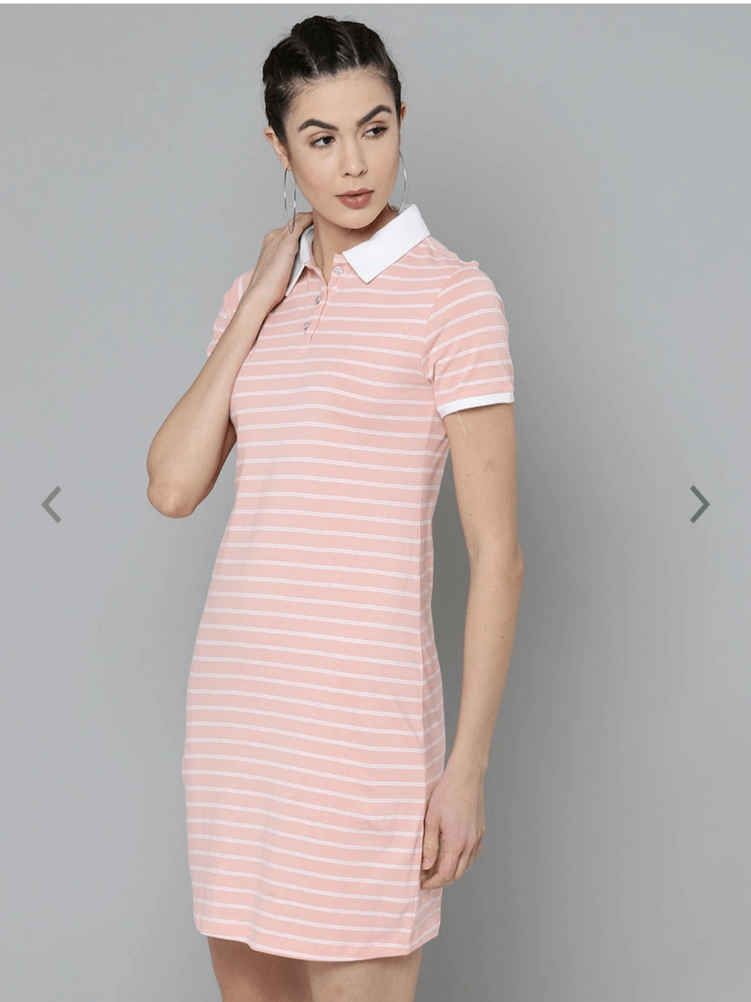 Women Coral Pink Striped T-shirt Dress