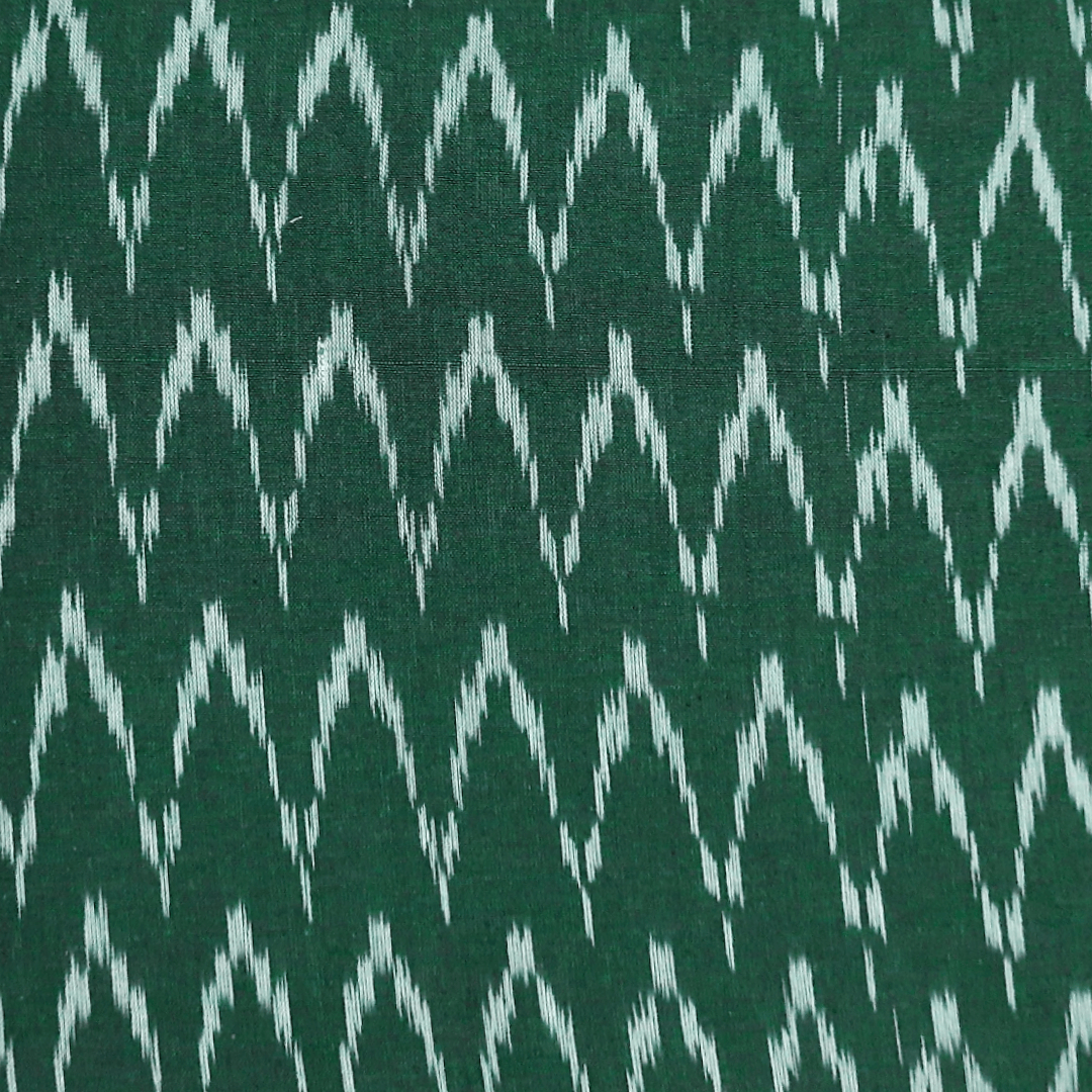 Ikat - Bottle green zigzag pattern hand loom cotton