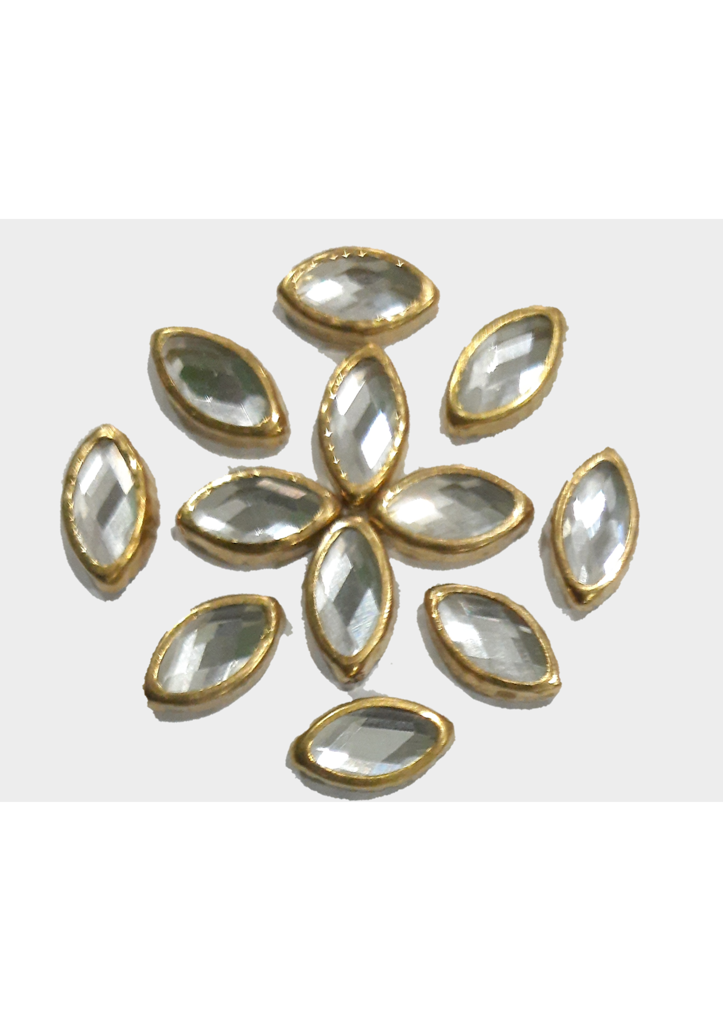 Golden border white diamond cut petal shape kundan