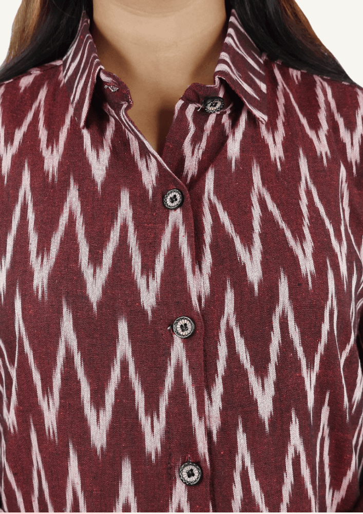 Rang - Marun zigzag ikat hand-woven cotton tunic