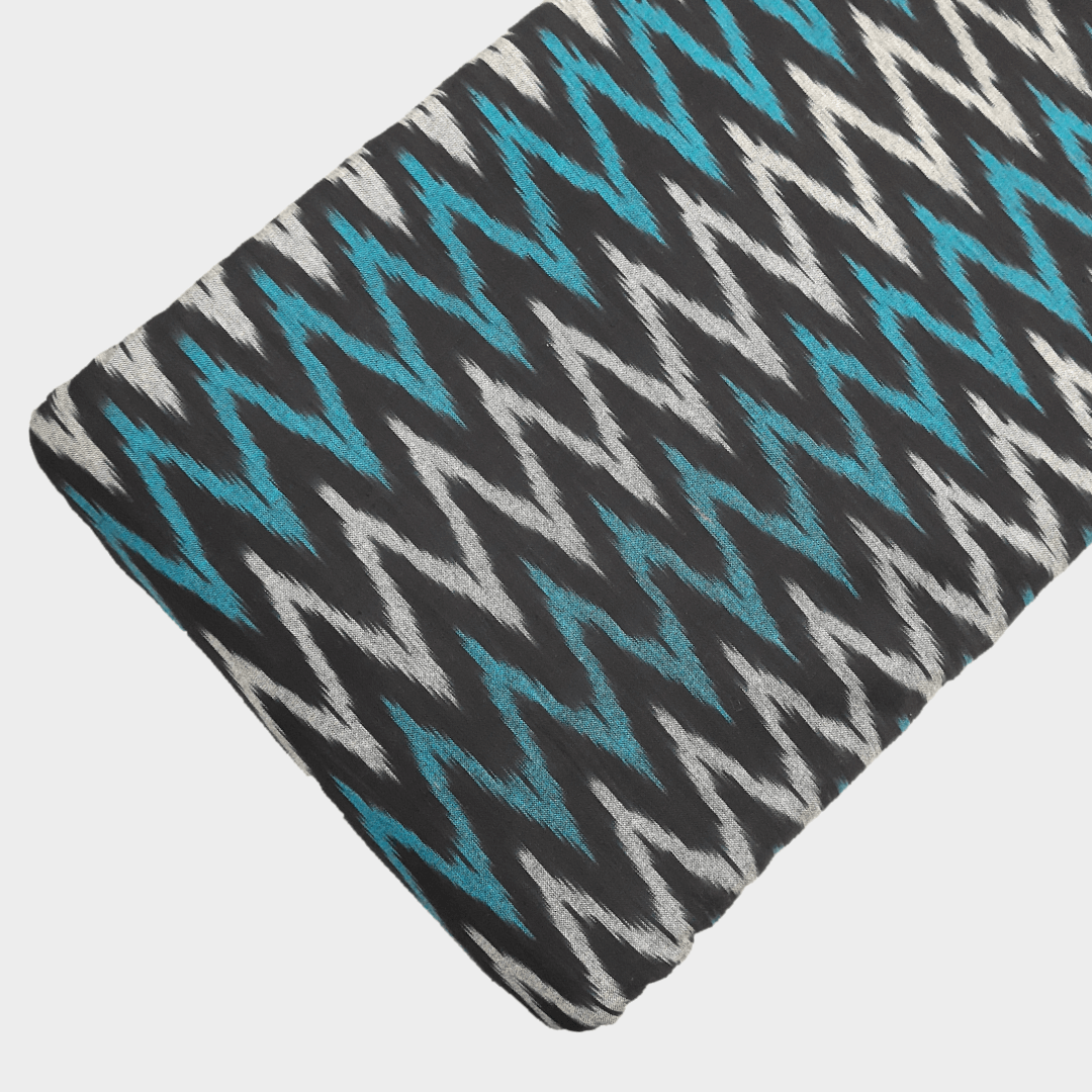Ikat - blue, black & white zigzag pattern hand loom cotton