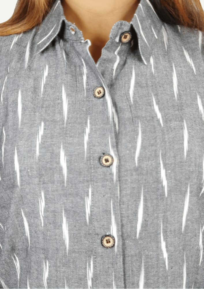 Rang - Charcoal grey & white ikat hand-woven cotton tunic