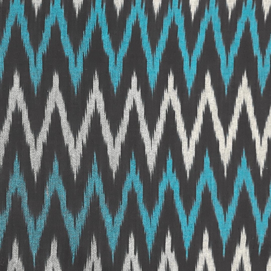 Ikat - blue, black & white zigzag pattern hand loom cotton