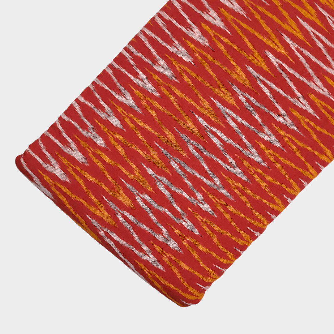Ikat - Red, yellow & white zigzag pattern hand loom cotton