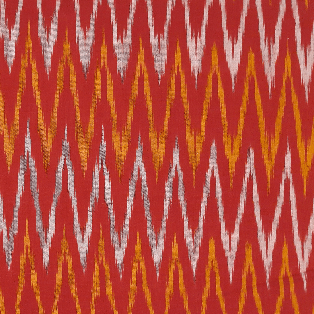 Ikat - Red, yellow & white zigzag pattern hand loom cotton