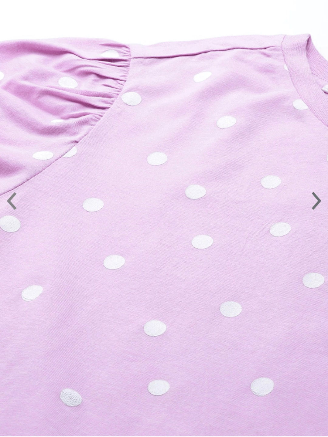 Lavender & White Polka Dot Print Puff Sleeves Pure Cotton Regular Top